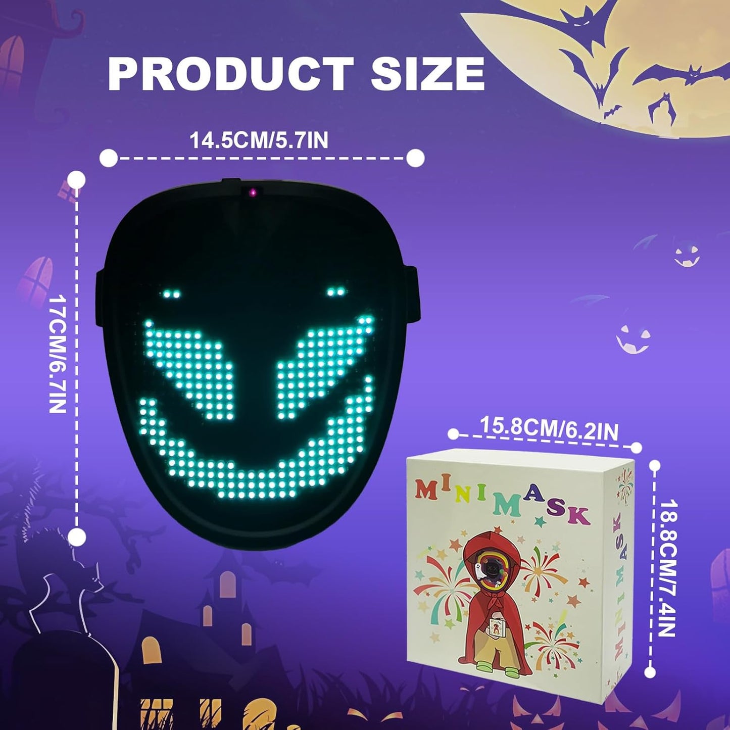 LED Light Up Mask with Gesture Sensing for Halloween Cosplay Party