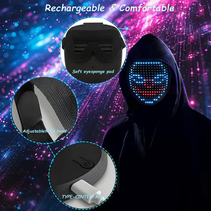 LED Light Up Mask with Gesture Sensing for Halloween Cosplay Party