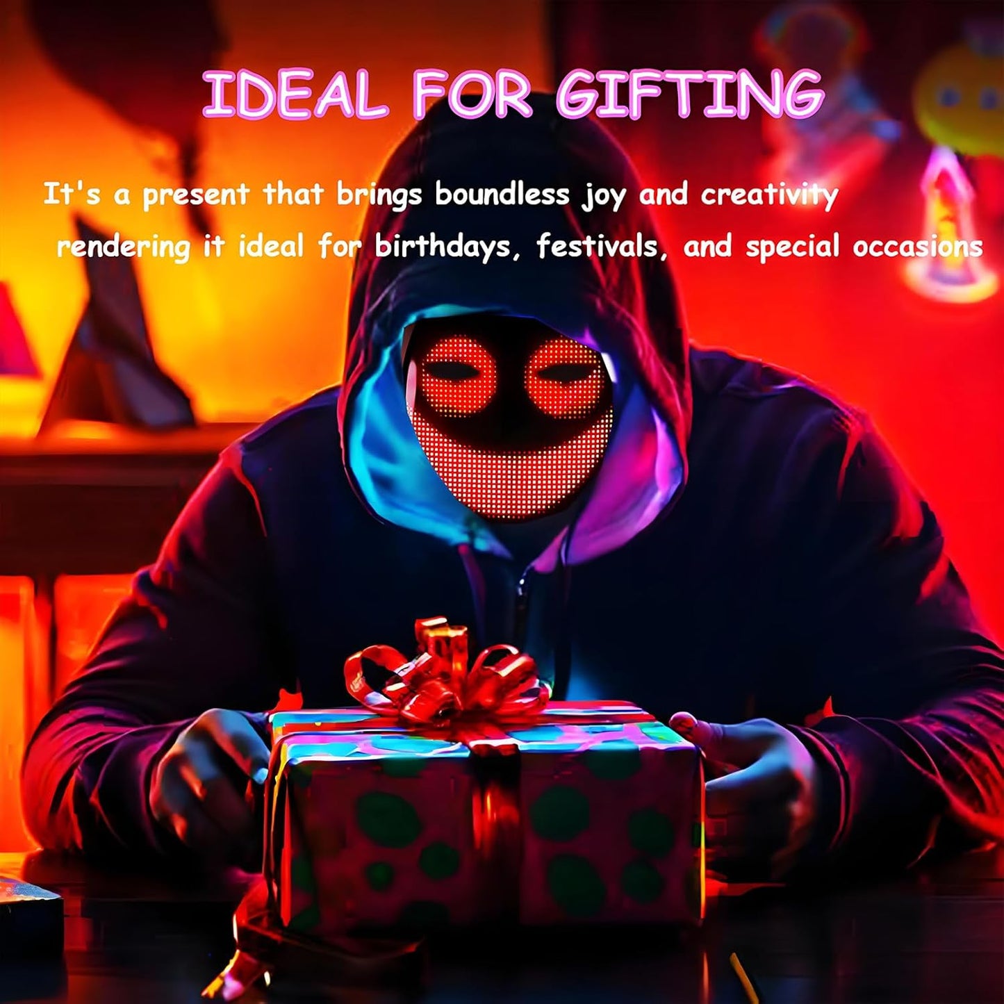 LED Light Up Mask with Gesture Sensing for Halloween Cosplay Party