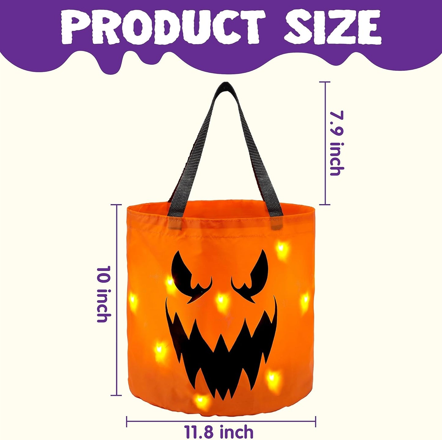 Halloween Trick or Treat Bags LED Light Reusable Buckets