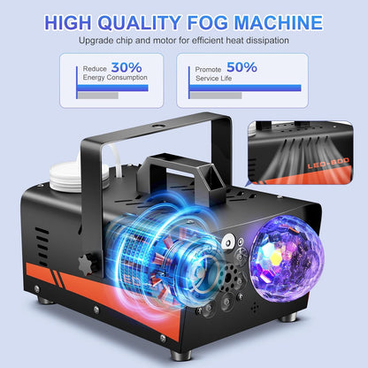 Fog Machine with LED Lights and Wireless Remote Control 600W 3000CFM