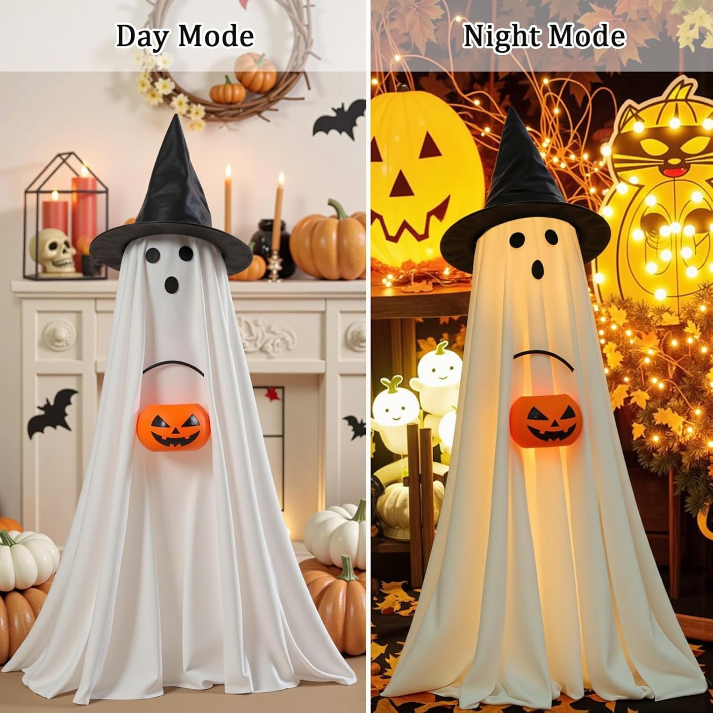 Halloween Ghost and Pumpkin Decorations Light Up Indoor Outdoor 2 Pack