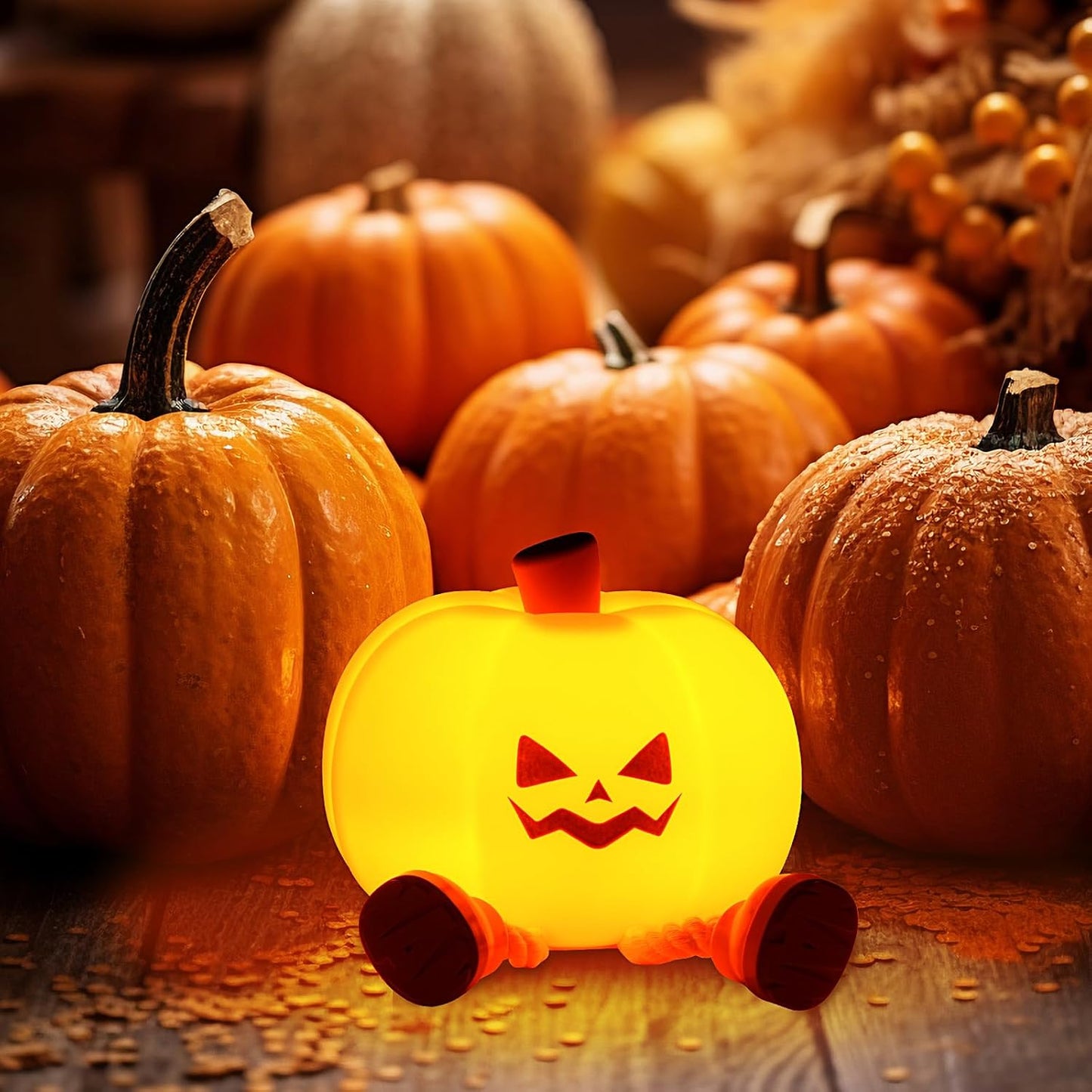 Pumpkin LED Night Light Silicone Rechargeable Touch Lamp
