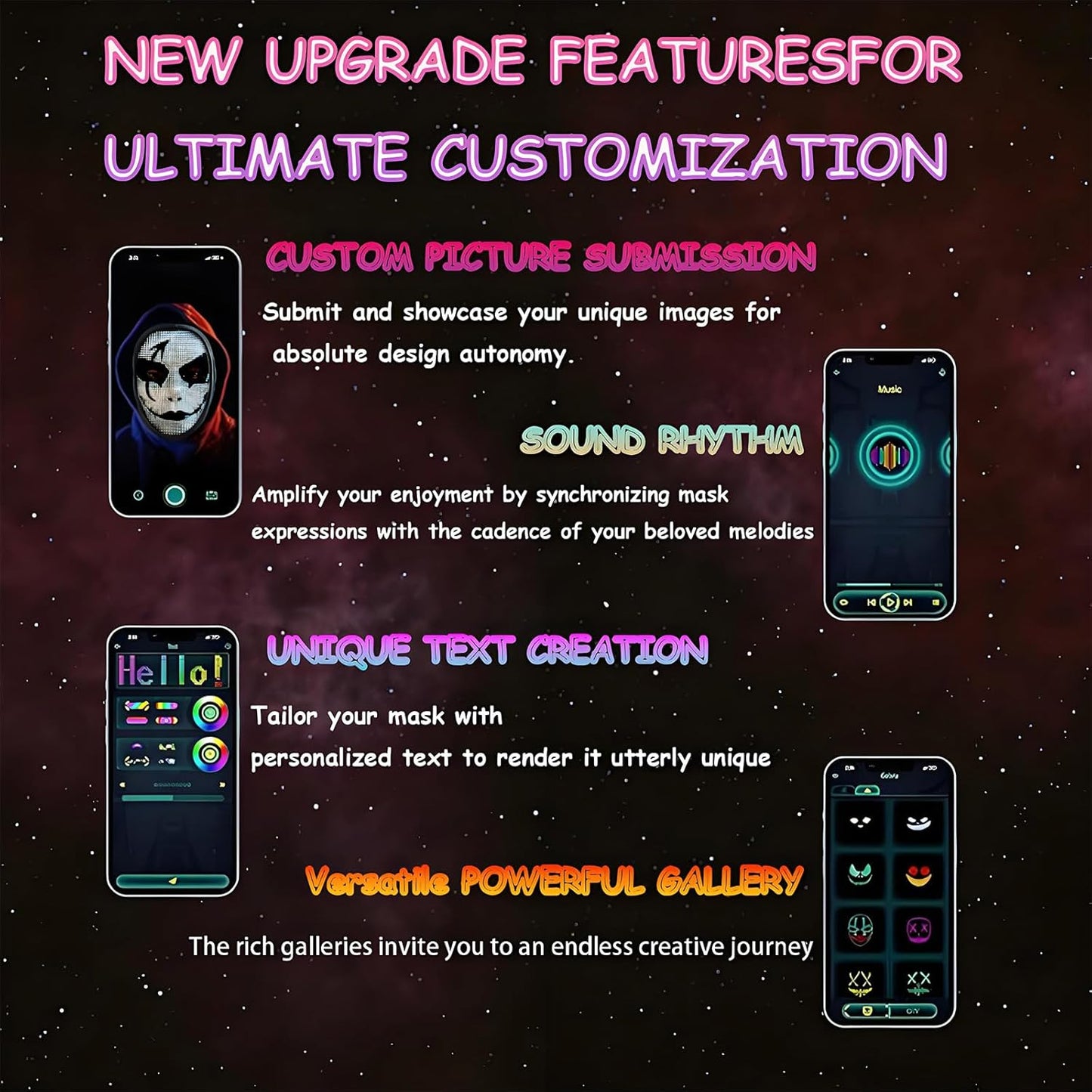 LED Light Up Mask with Gesture Sensing for Halloween Cosplay Party