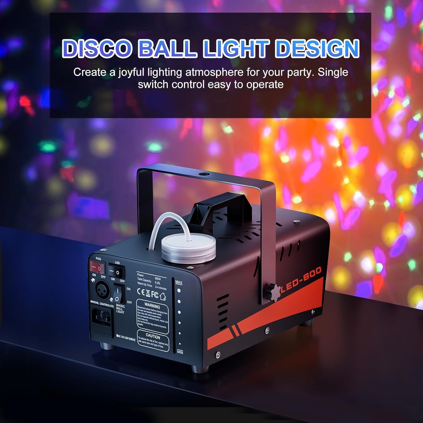 Fog Machine with LED Lights and Wireless Remote Control 600W 3000CFM