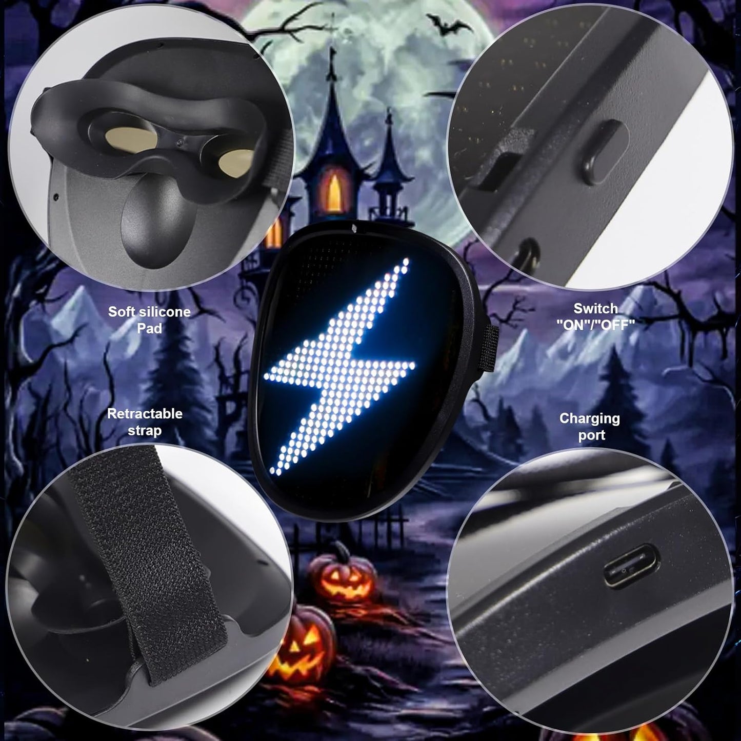 LED Light Up Mask with Gesture Sensing for Halloween Cosplay Party