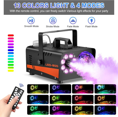 Fog Machine with LED Lights and Wireless Remote Control 600W 3000CFM