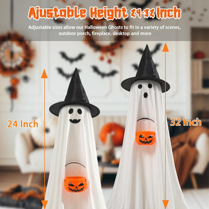 Halloween Ghost and Pumpkin Decorations Light Up Indoor Outdoor 2 Pack
