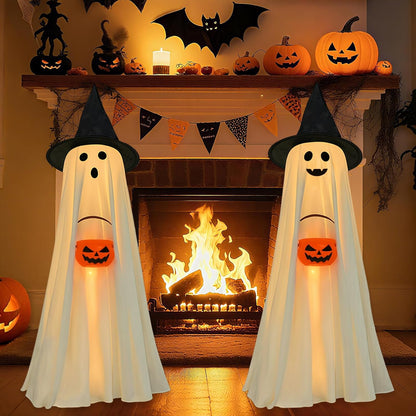 Halloween Ghost and Pumpkin Decorations Light Up Indoor Outdoor 2 Pack