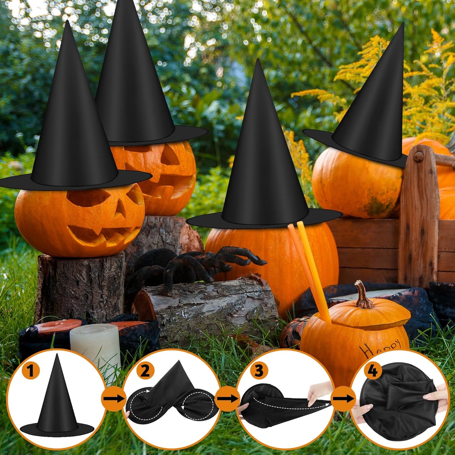 Witch Hats 12 PCS Hanging Halloween Decor with Rope