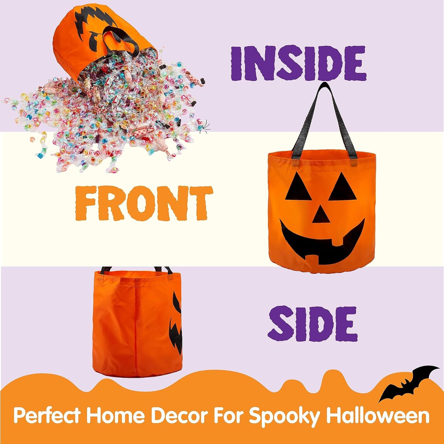 Halloween Trick or Treat Bags LED Light Reusable Buckets