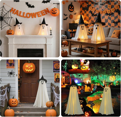 Halloween Ghost and Pumpkin Decorations Light Up Indoor Outdoor 2 Pack
