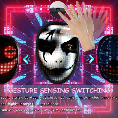 LED Light Up Mask with Gesture Sensing for Halloween Cosplay Party