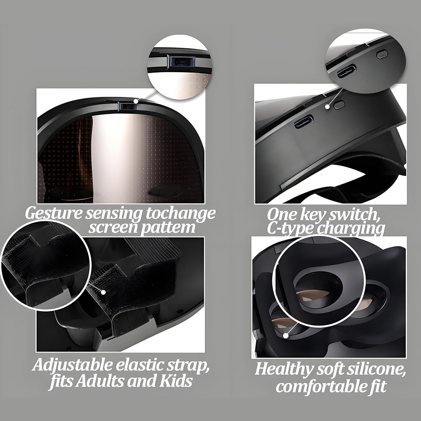 LED Light Up Mask with Gesture Sensing for Halloween Cosplay Party