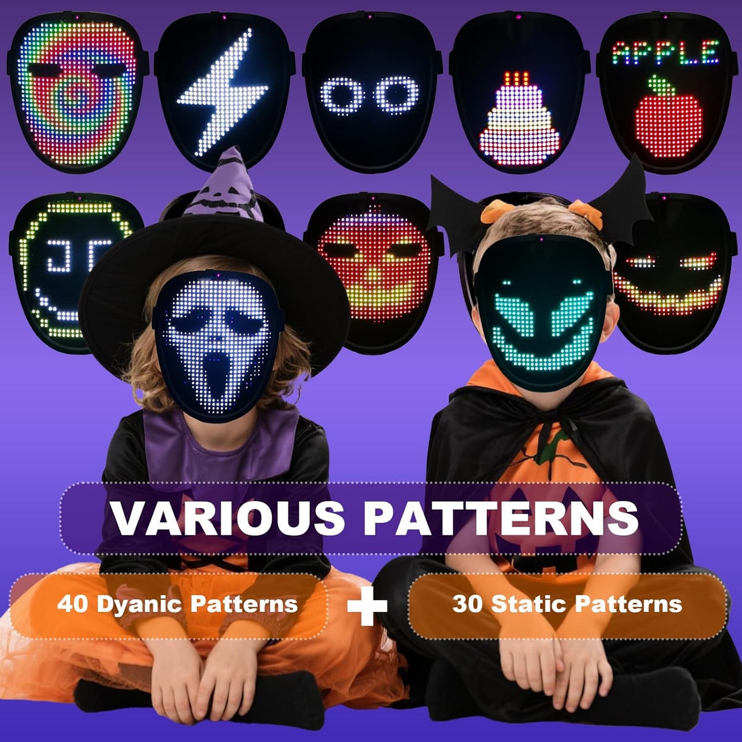 LED Light Up Mask with Gesture Sensing for Halloween Cosplay Party