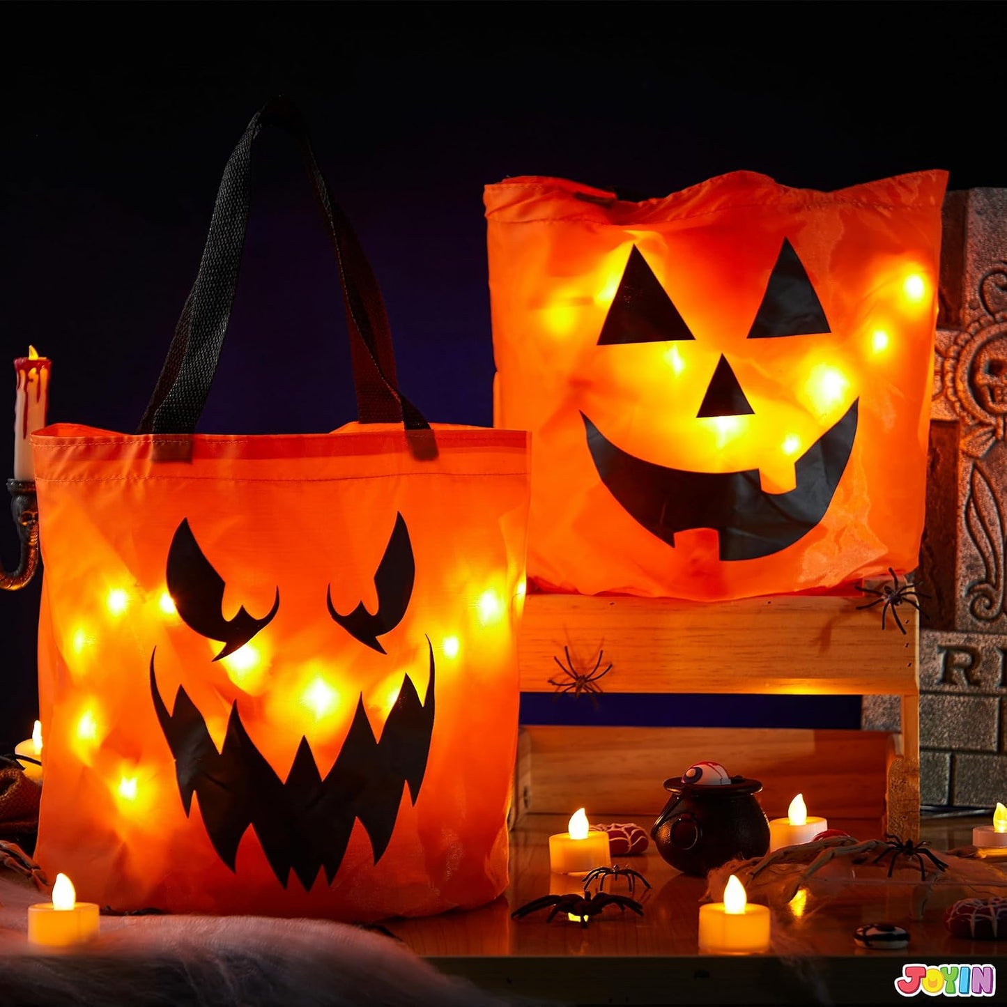 Halloween Trick or Treat Bags LED Light Reusable Buckets
