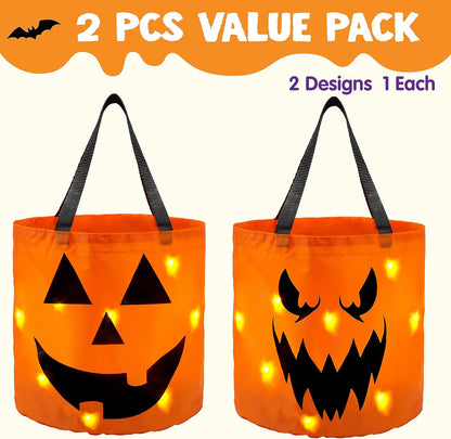 Halloween Trick or Treat Bags LED Light Reusable Buckets