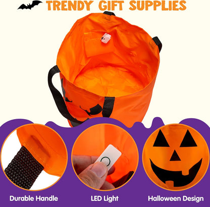 Halloween Trick or Treat Bags LED Light Reusable Buckets
