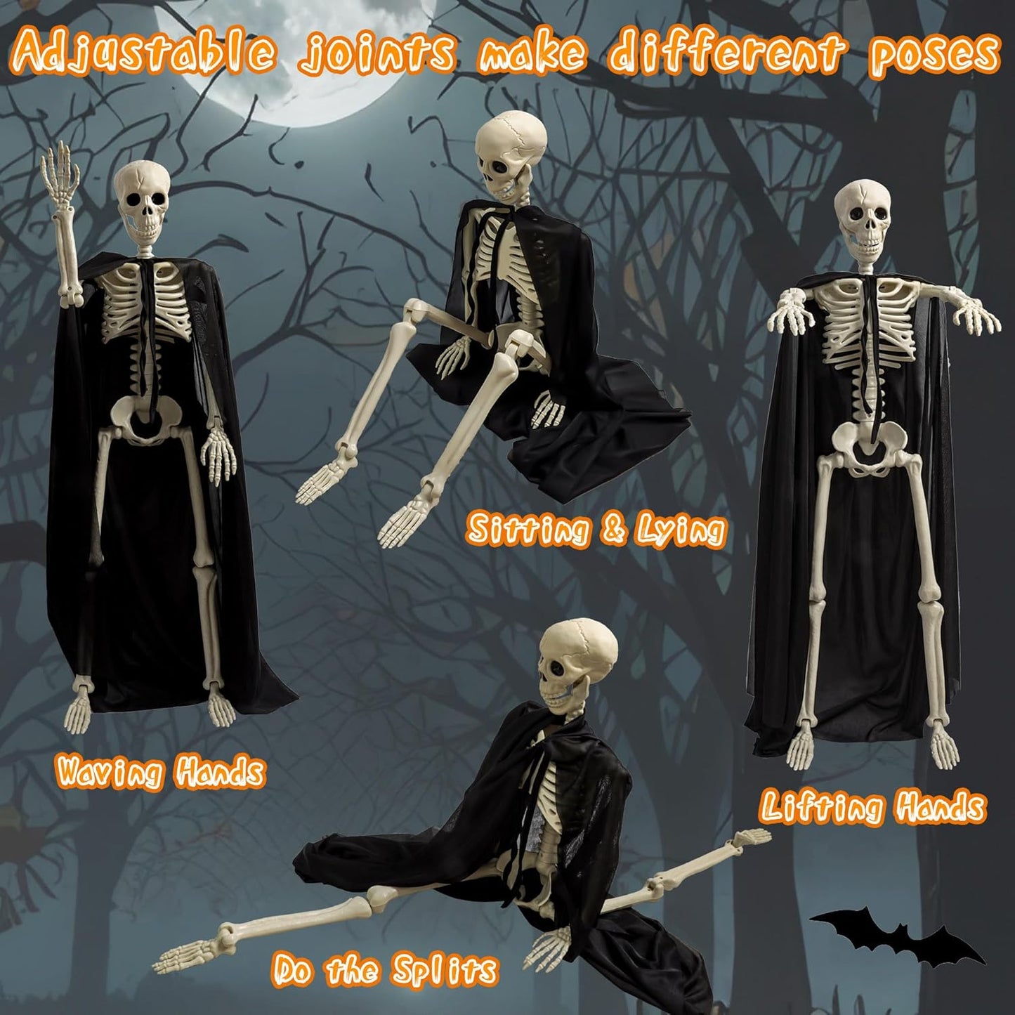 Halloween Skeleton Decorations 36 Inch Posable Full Body Yard Decor