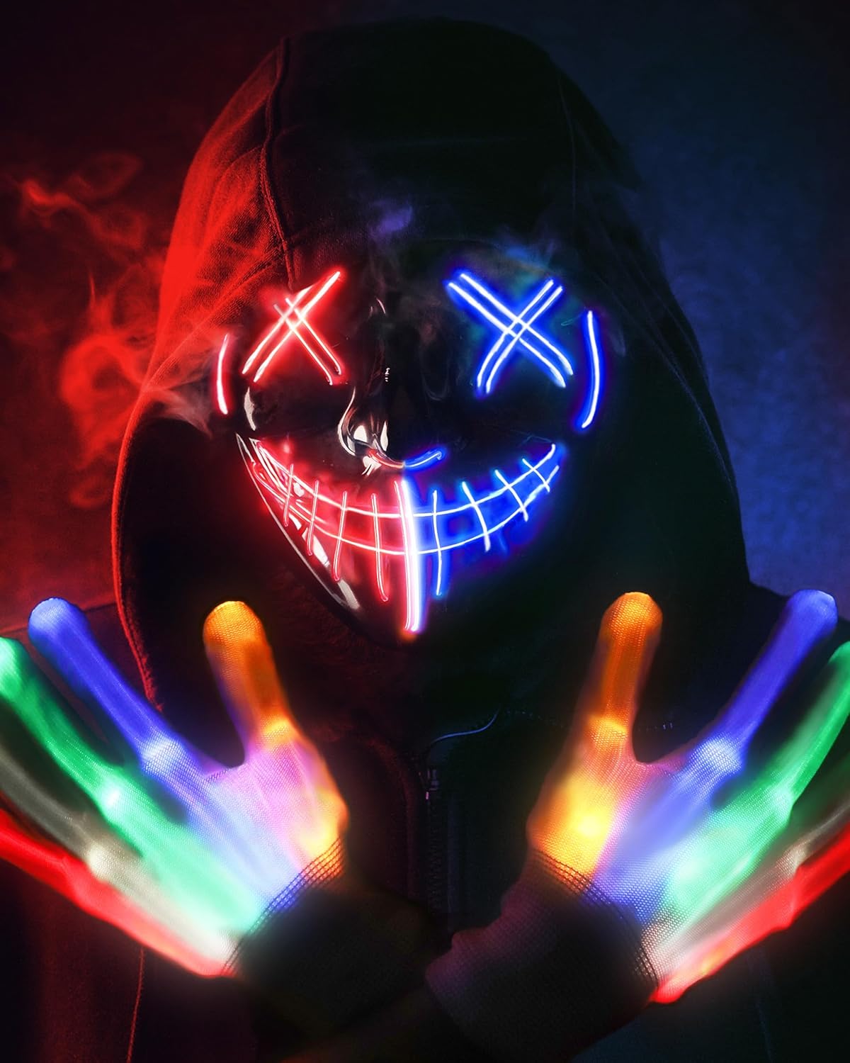 Halloween LED Glow Mask and Gloves Set