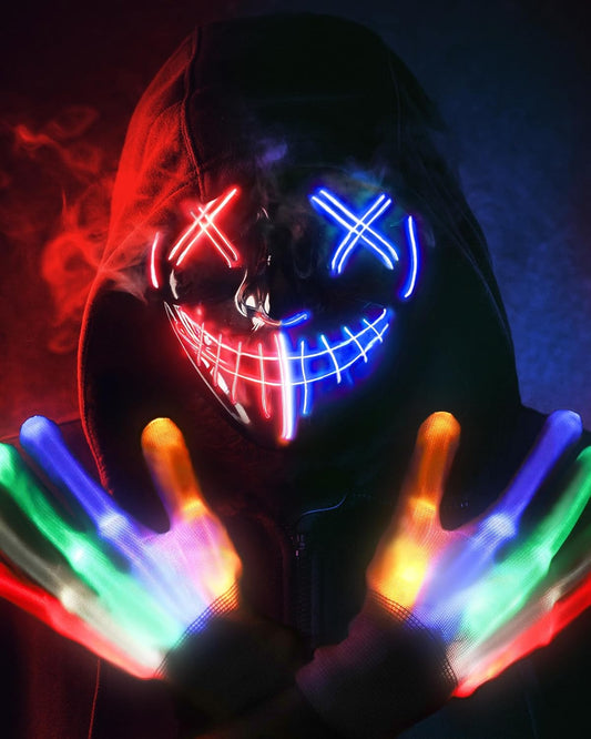 Halloween LED Glow Mask and Gloves Set