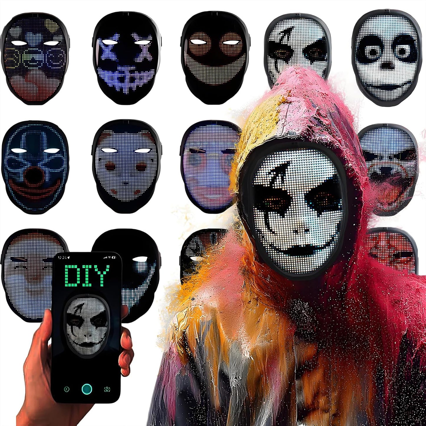 LED Light Up Mask with Gesture Sensing for Halloween Cosplay Party